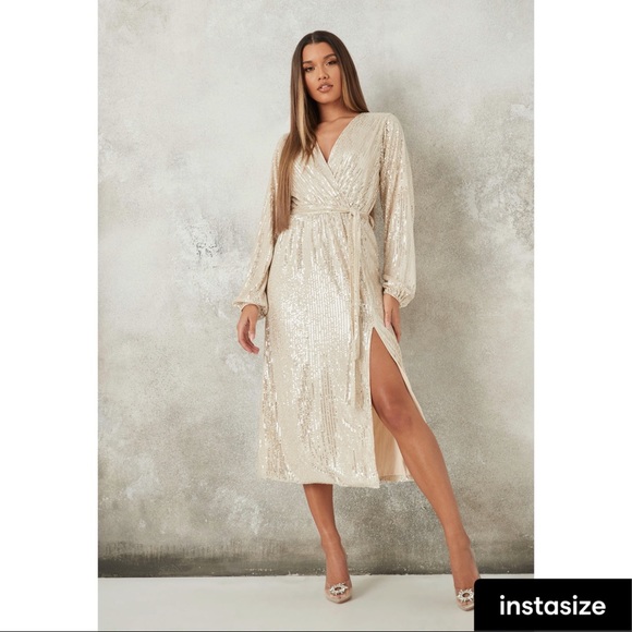 Missguided Dresses & Skirts - Champagne Sequin Wrap Midaxi Dress